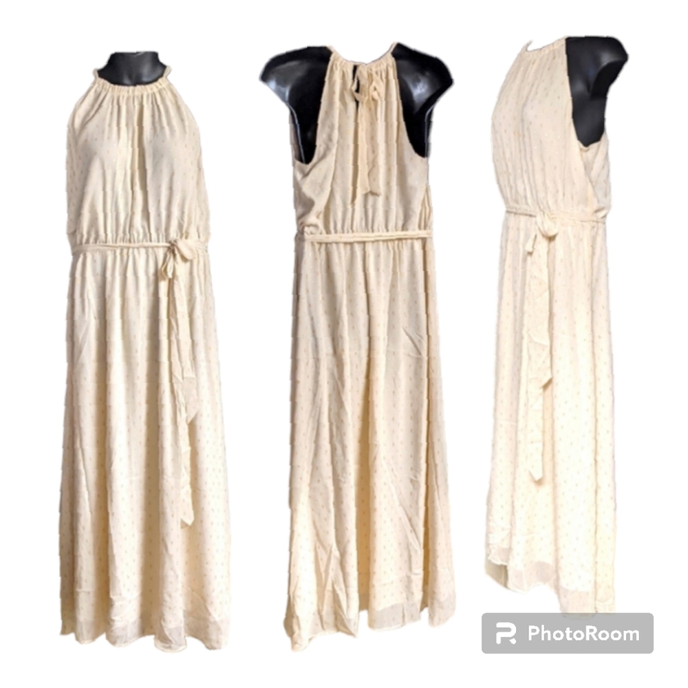 🆕 Women's PLUS SIZE Modcloth Cream & Metallic Fleck Formal Maxi Dress